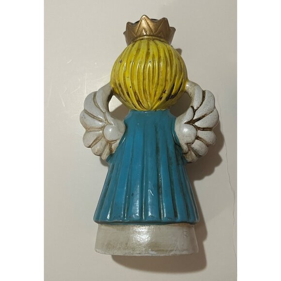 2 Homco  Angel Candleholders Red & Blue Dresses, Gold Crowns with Jewels 60-70's - Picture 4 of 11